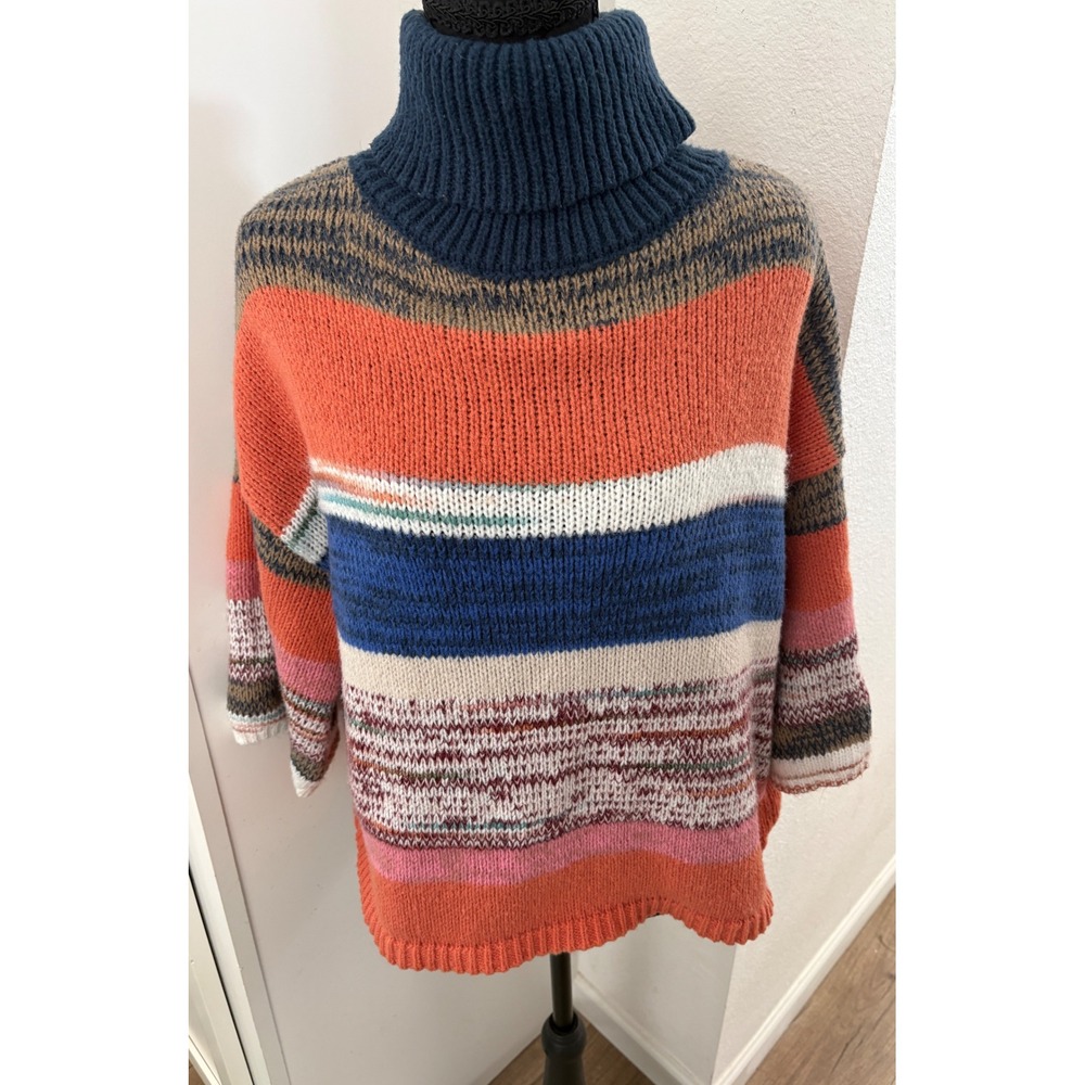 Knox Rose Striped Turtleneck Sweater Boho Multi Color Knit Pullover Medium - Picture 6 of 6